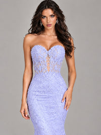 Strapless Corset Mermaid Prom Dress Lace Appliqué Formal Gown