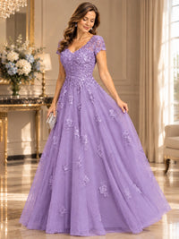 Lace Appliques A-line Mother of The Bride Dresses with Short Sleeves