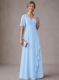 V-Neck Chiffon Lace Mother of the Bride Dresses