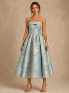 Light Blue Mother of the Bride Dress with Strapless Floral Jacquard