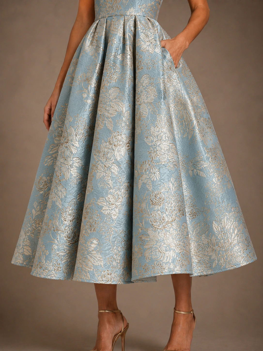 Light Blue Mother of the Bride Dress with Strapless Floral Jacquard