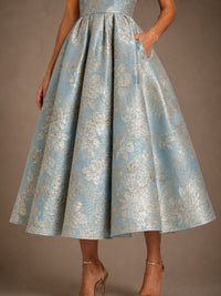 Light Blue Mother of the Bride Dress with Strapless Floral Jacquard