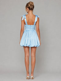 Light Blue Satin Bow Strap Homecoming Mini Dress