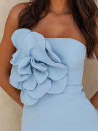 Light Blue Strapless Flower Mini Homecoming Dress