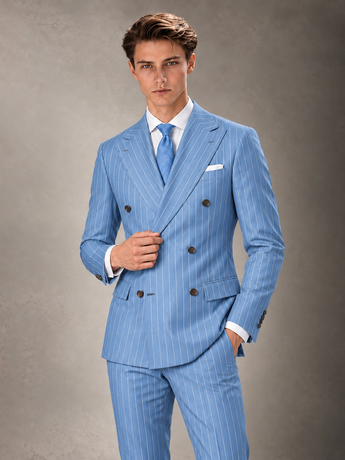 Double Breasted Pinstripe Men's Suit 2 Piece (Jacket & Pants) for Wedding & Formal Prom