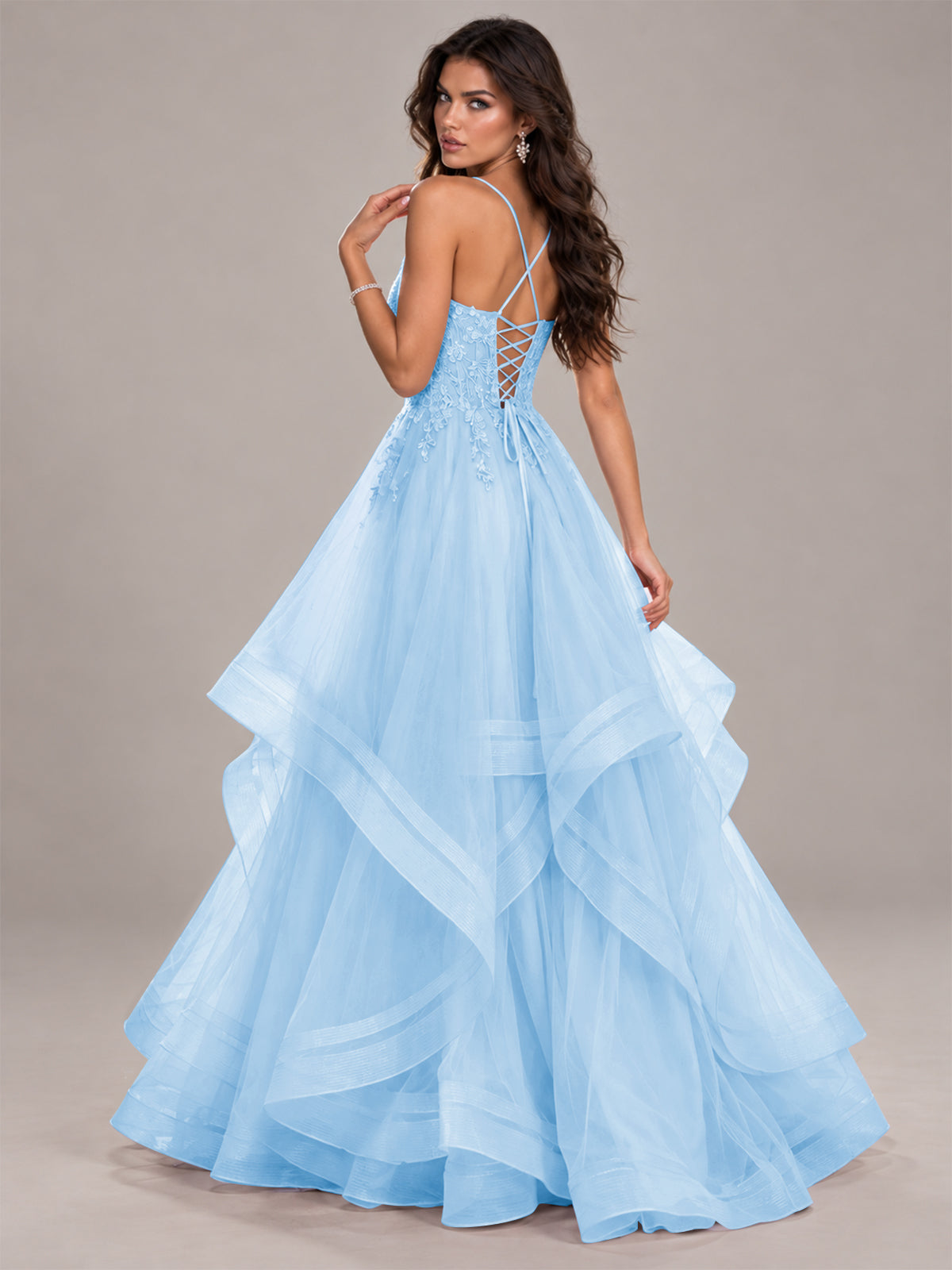 Lace Corset Ball Gown Prom Dress with Cascading Tulle Ruffles