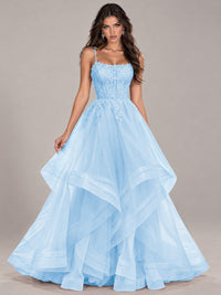 Lace Corset Ball Gown Prom Dress with Cascading Tulle Ruffles