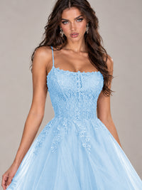 Lace Corset Ball Gown Prom Dress with Cascading Tulle Ruffles