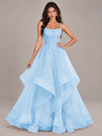 Lace Corset Ball Gown Prom Dress with Cascading Tulle Ruffles