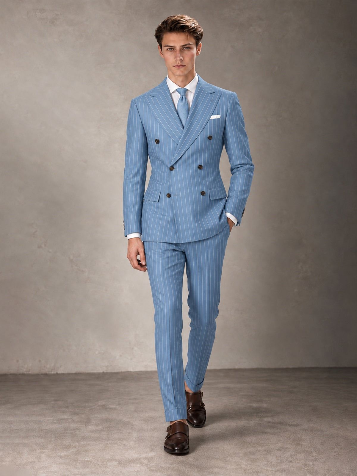 Double Breasted Pinstripe Men's Suit 2 Piece (Jacket & Pants) for Wedding & Formal Prom