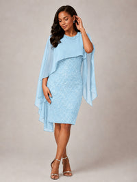 Floral Sheath Mother of the Bride Dress with Cape Overlay