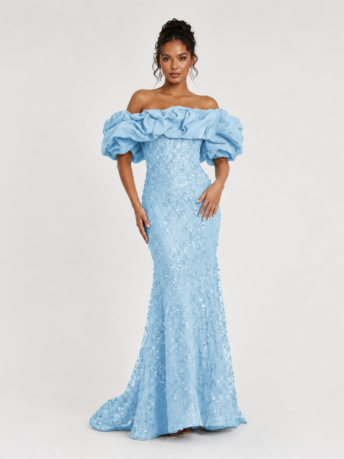 Sequin Off-Shoulder Ruffle Mermaid Prom Dress