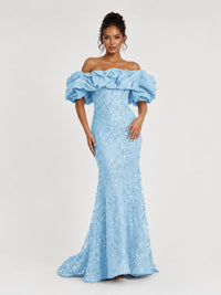 Sequin Off-Shoulder Ruffle Mermaid Prom Dress