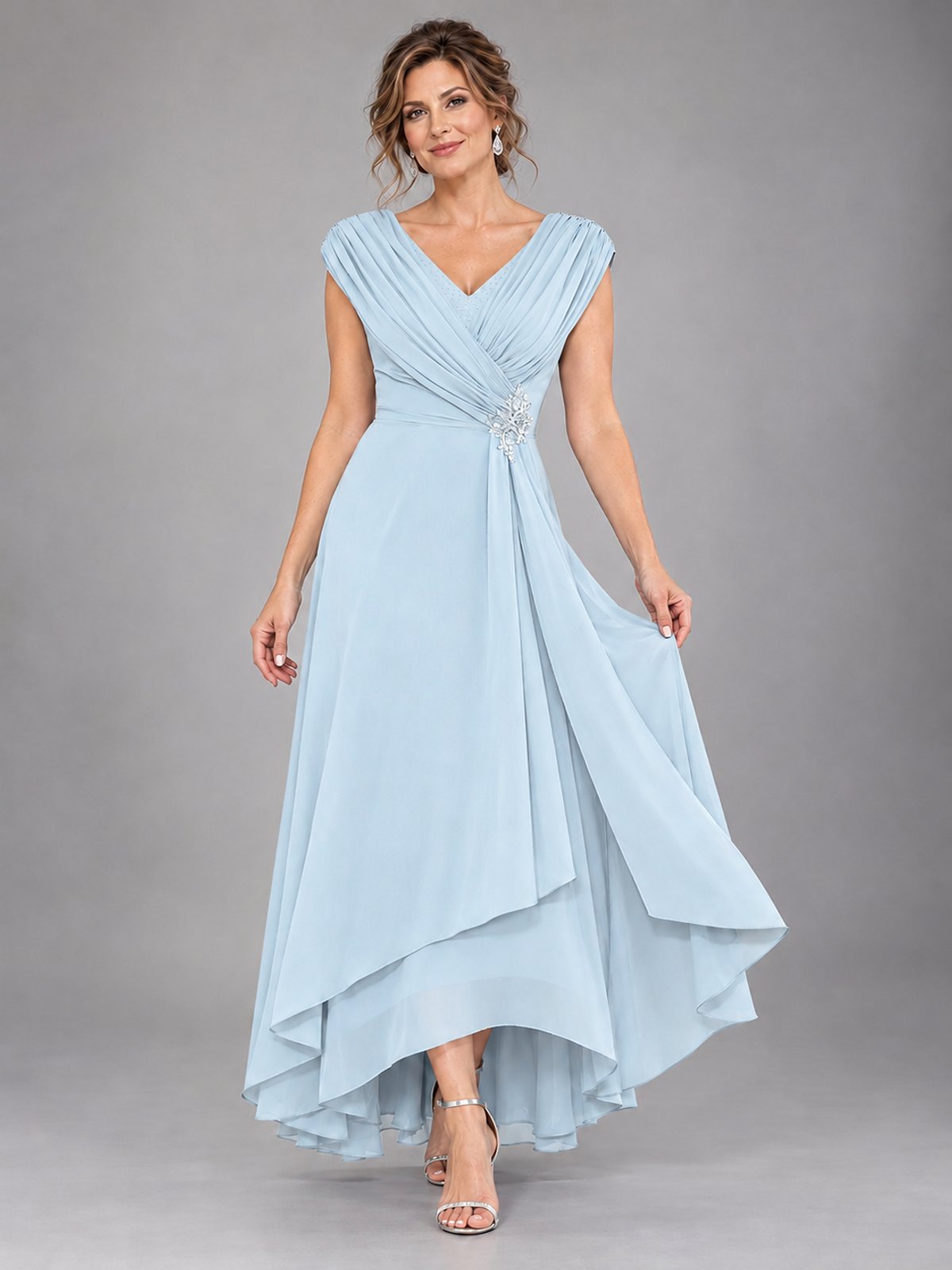 Cap Sleeve Chiffon A-Line Mother of the Bride Dress