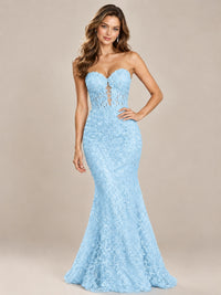 Strapless Corset Mermaid Prom Dress with Floral Lace Appliqué