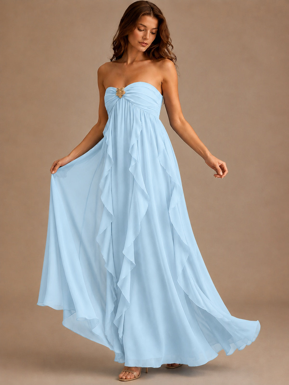 Srapless Sweetheart Chiffon Prom Dress Ruffle Formal Evening Gown