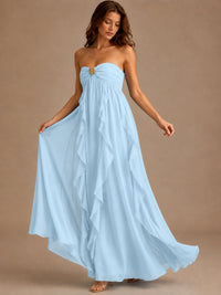 Srapless Sweetheart Chiffon Prom Dress Ruffle Formal Evening Gown