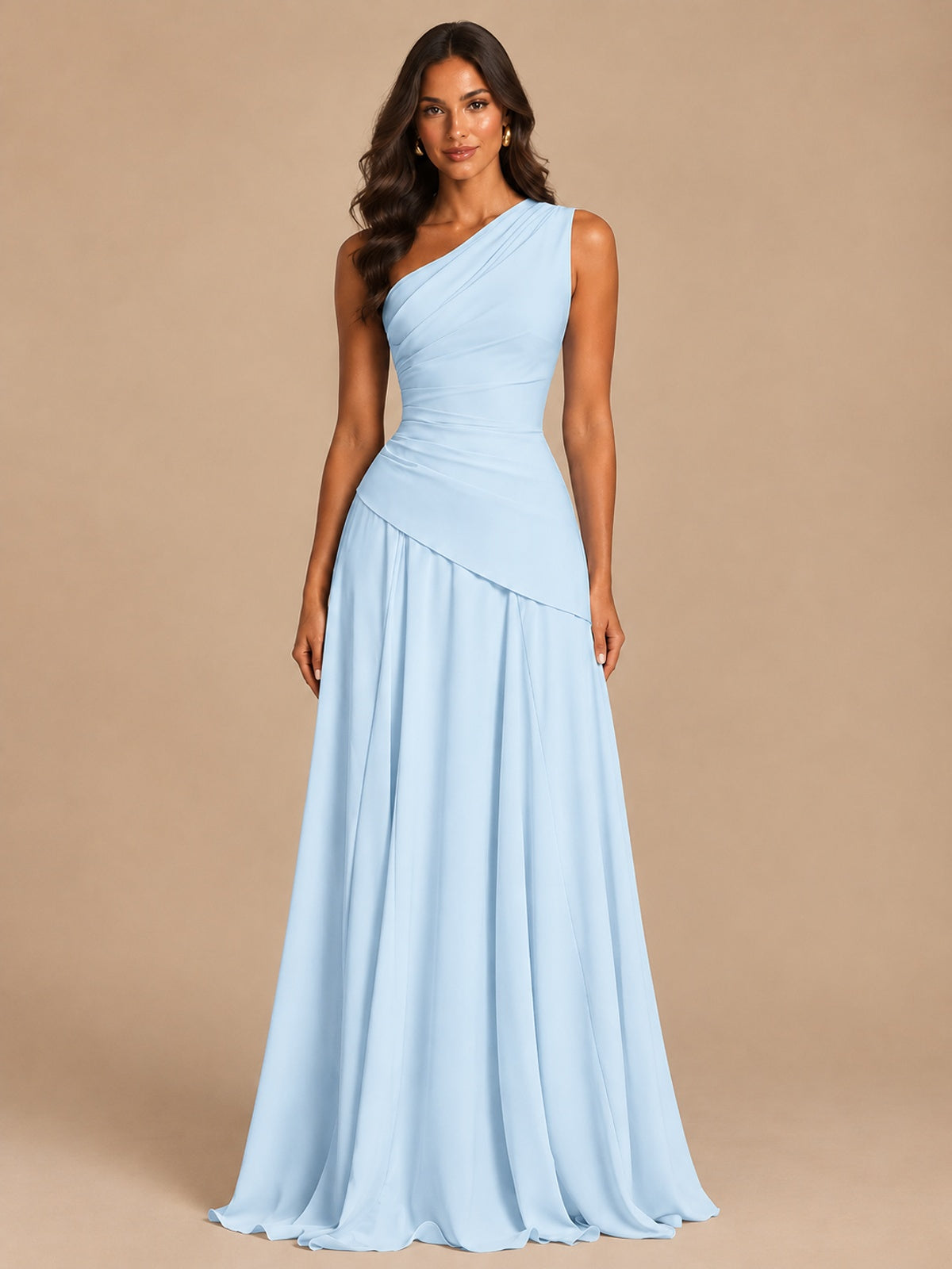 One Shoulder Prom Dress A-line Ruched Women Wedding Formal Gowns