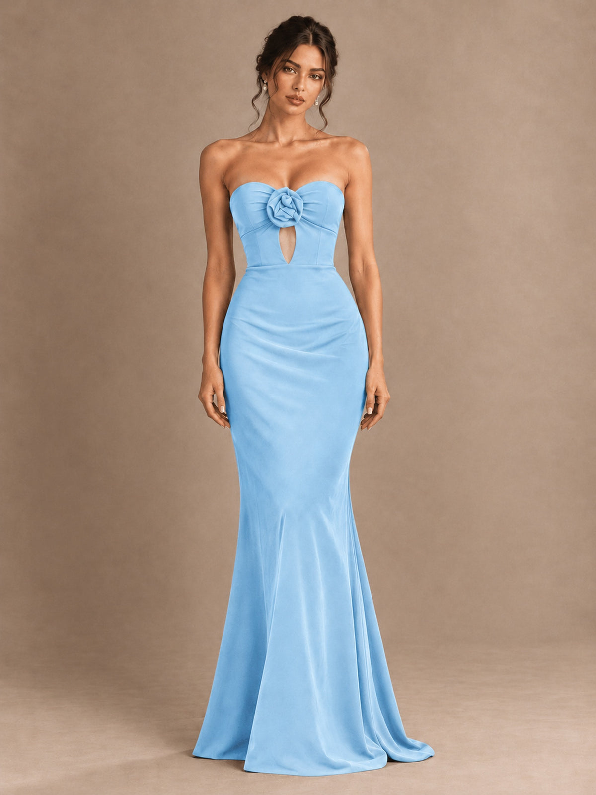 Emerald Green Strapless Mermaid Prom Dress with 3D Rose & Keyhole Cutout