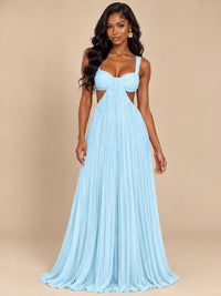 Butter Yellow Pleated Cutout Maxi Dress