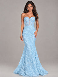 Strapless Corset Mermaid Prom Dress Lace Appliqué Formal Gown