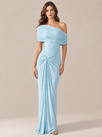 Elegant Draped Off Shoulder Ruched Mermaid Chiffon Formal Evening Gown