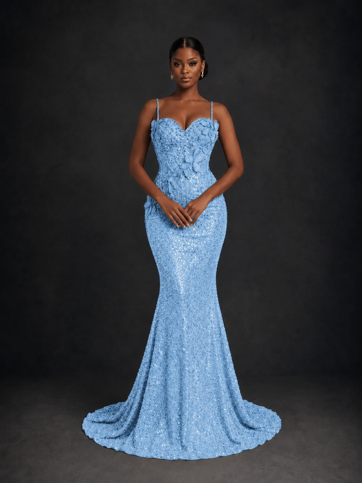 Sequin Mermaid Prom Dress with Floral Applique