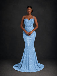 Sequin Mermaid Prom Dress with Floral Applique