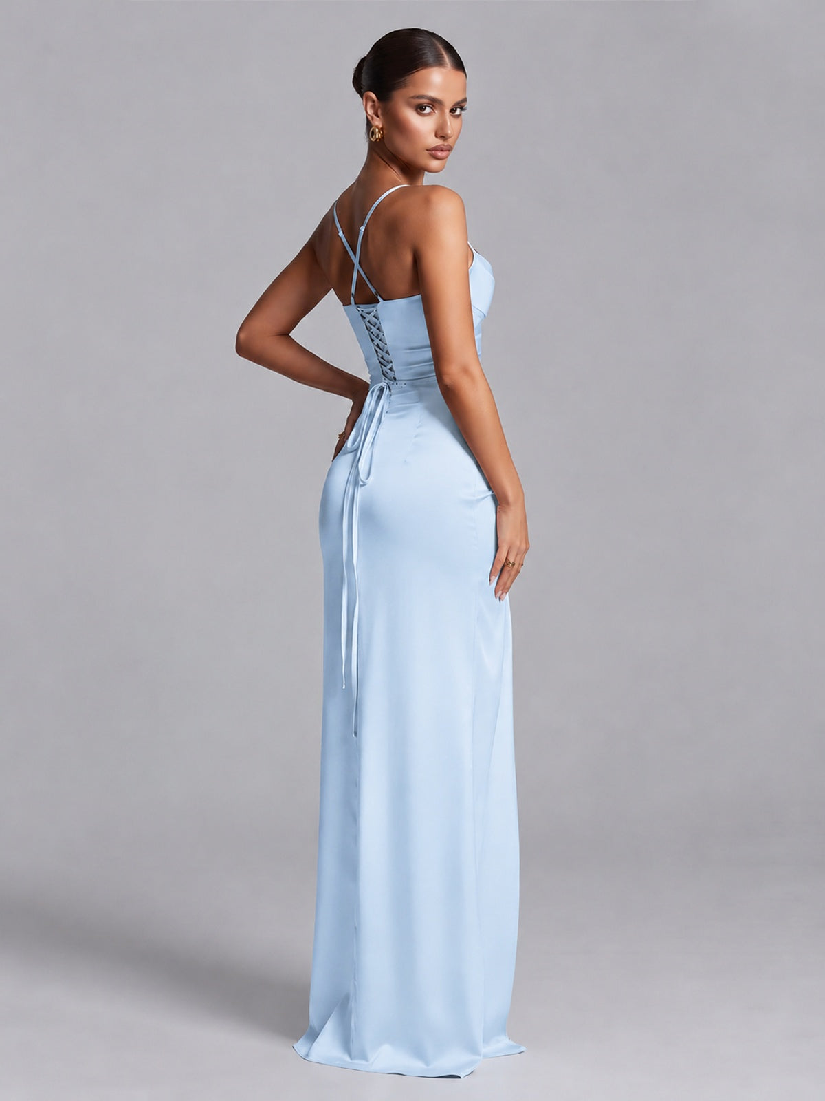 Square Neck Satin Long Prom Dress with Ruffles