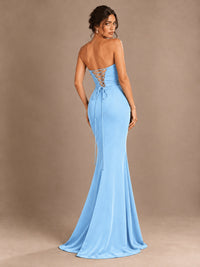 Emerald Green Strapless Mermaid Prom Dress with 3D Rose & Keyhole Cutout