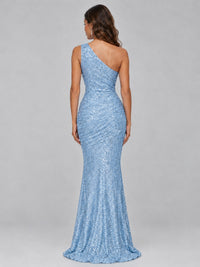 Sequin Mermaid One Shoulder Prom Dress Long formal Gown