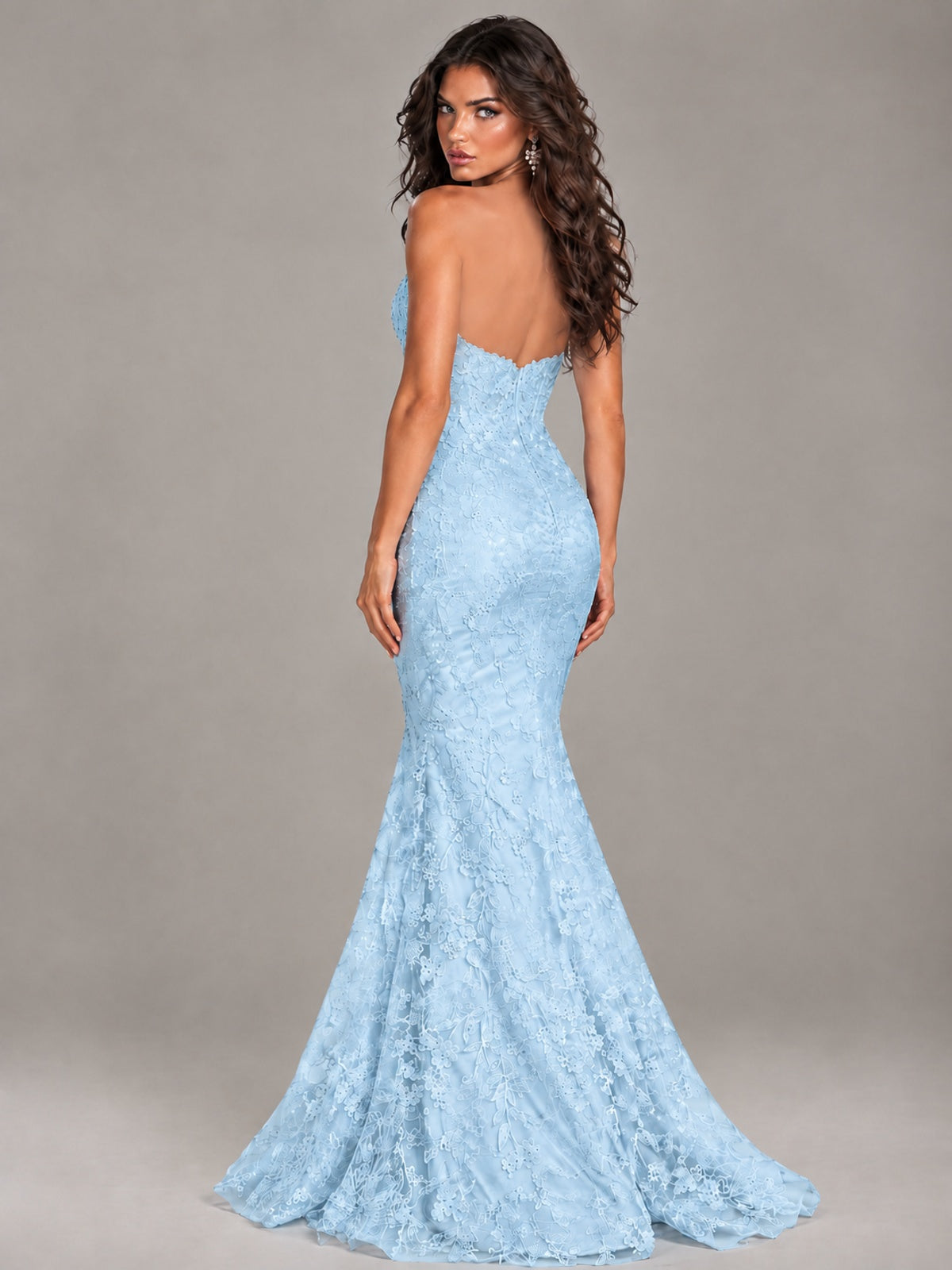 Strapless Corset Mermaid Prom Dress Lace Appliqué Formal Gown