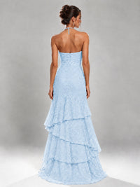 Halter Tiered Mermaid Prom Dress with Sparkly Lace