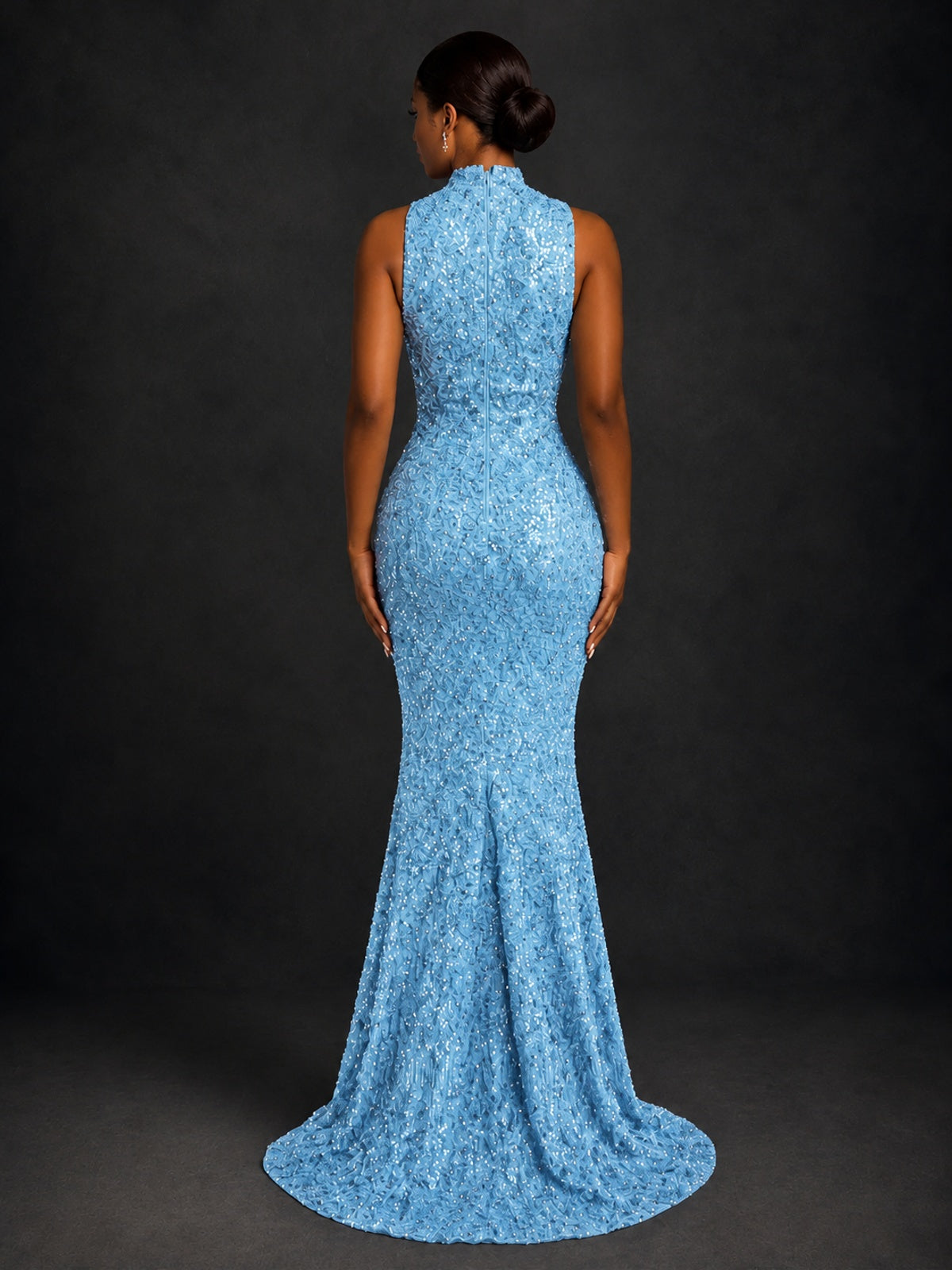 Sparkly Sequin High Neck Mermaid Prom Dress