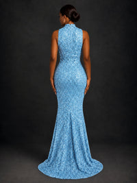 Sparkly Sequin High Neck Mermaid Prom Dress