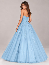 Strapless Sweetheart Tulle Ball Gown Prom Dress with Lace Appliques