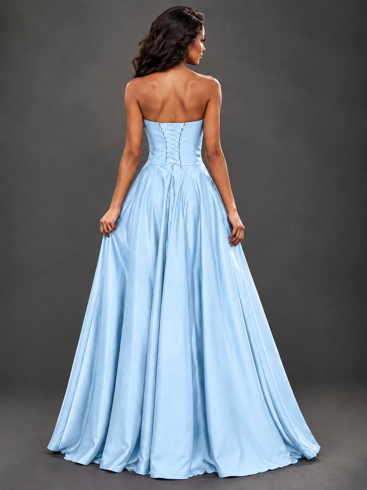 Draped Satin Prom Dress Strapless A-line Formal Dress Floor Length