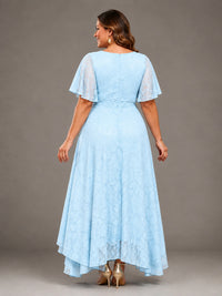 Jacquard Chiffon A-Line V-Neck High-Low Mother of the Bride Dress