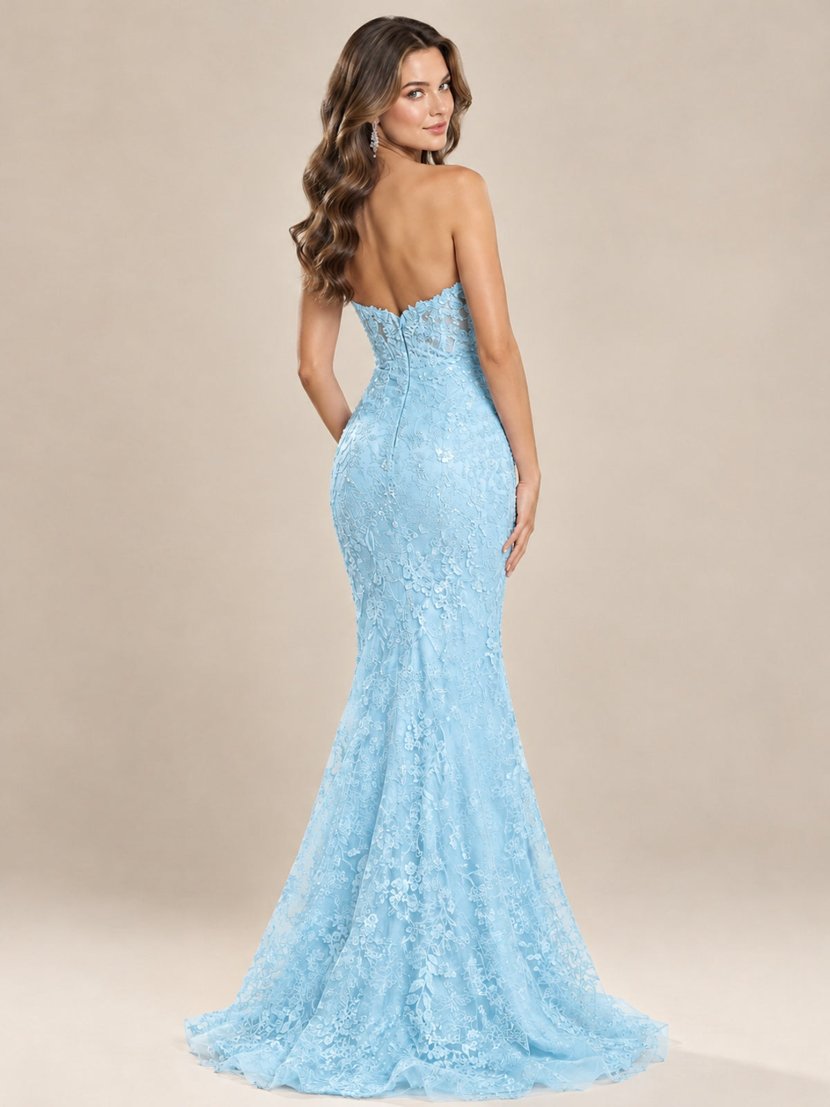 Strapless Corset Mermaid Prom Dress with Floral Lace Appliqué