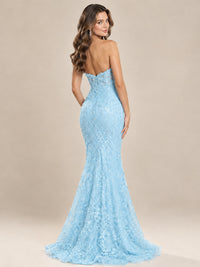Strapless Corset Mermaid Prom Dress with Floral Lace Appliqué