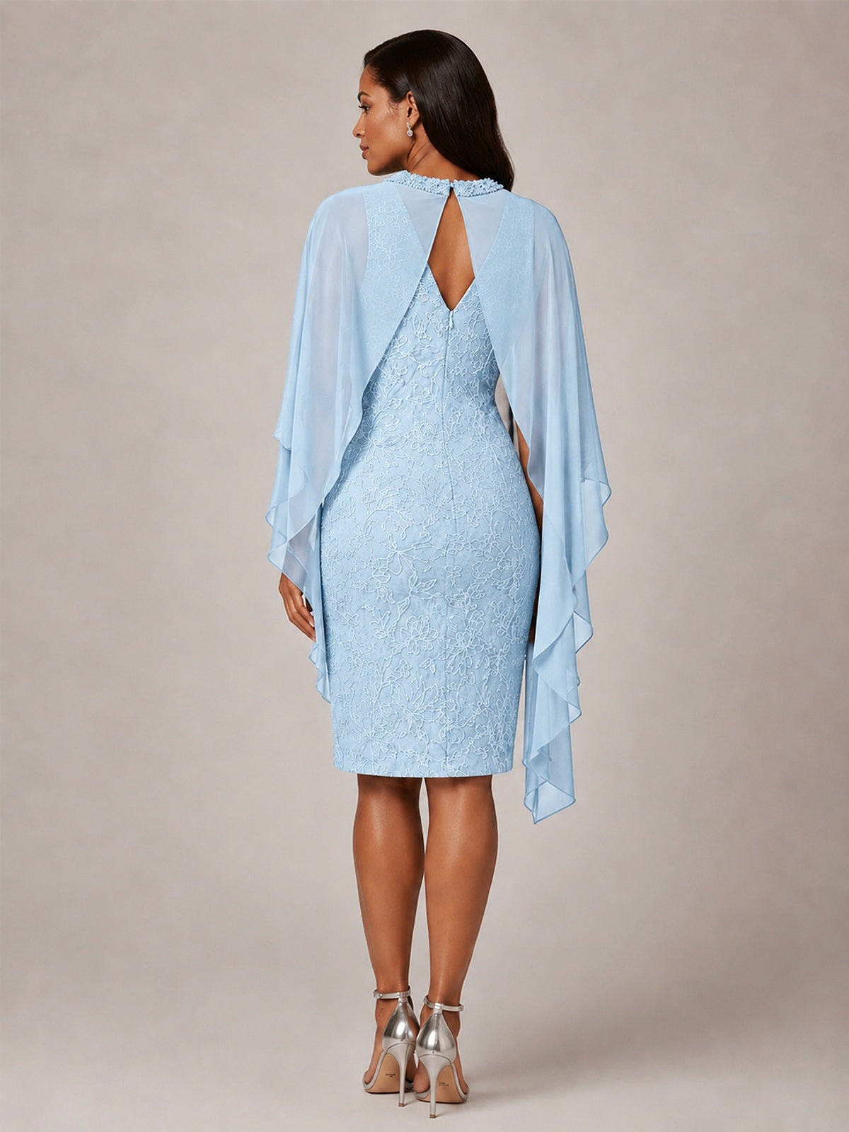 Floral Sheath Mother of the Bride Dress with Cape Overlay