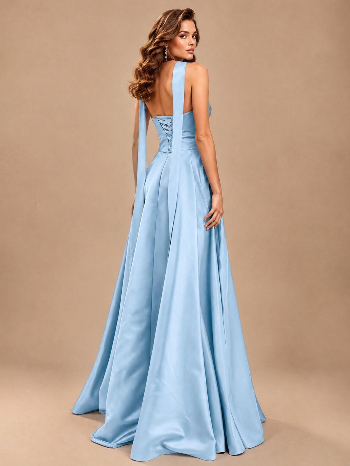 Strapless Prom Dress Side High Slit A-line Formal Dress with Scarf