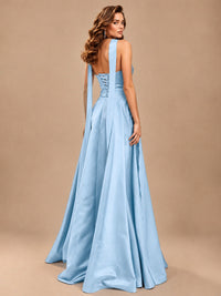 Strapless Prom Dress Side High Slit A-line Formal Dress with Scarf