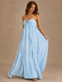 Srapless Sweetheart Chiffon Prom Dress Ruffle Formal Evening Gown
