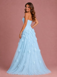 Blush Pink Strapless Sweetheart 3D Floral Tulle Ball Gown Prom Dres