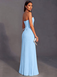 Strapless A-line Long Pleated Satin Prom Dress