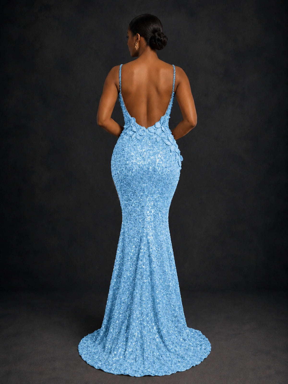 Sequin Mermaid Prom Dress with Floral Applique