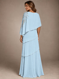 Elegant Chiffon Cape Sleeve Beaded Mother of the Bride Dress