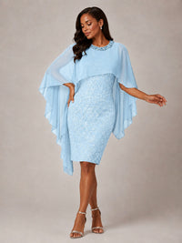 Floral Sheath Mother of the Bride Dress with Cape Overlay
