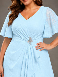 Jacquard Chiffon A-Line V-Neck High-Low Mother of the Bride Dress